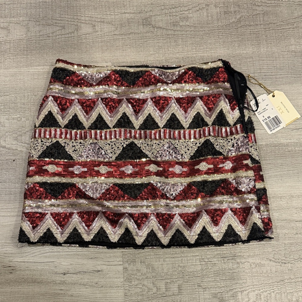 Forever 21 Zigzag Sequin Mini Skirt - Red, Black, Gold